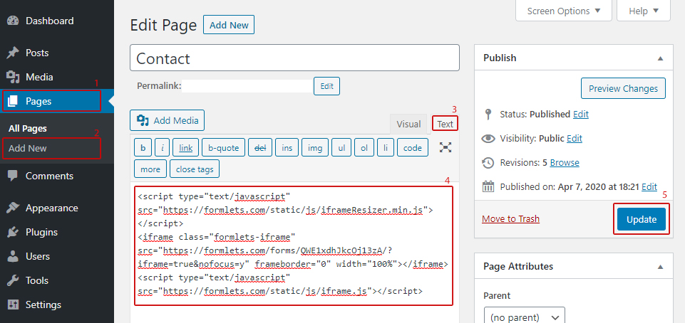 add 123 form to word press web site